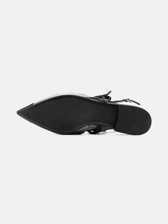 Leder Damen Ballerinas Mit Riemen Schwarze