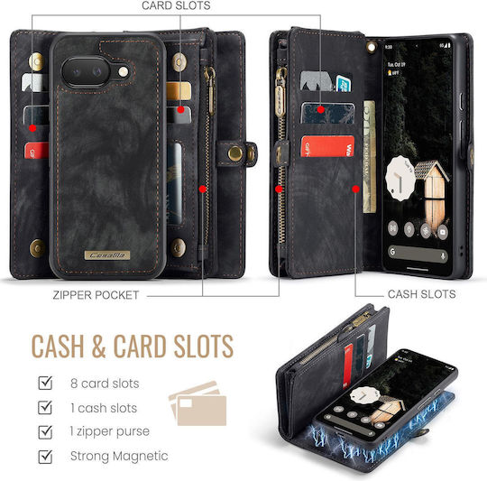 Caseme 008 Google Pixel 9a Wallet Case Detachable Silicone Case Black
