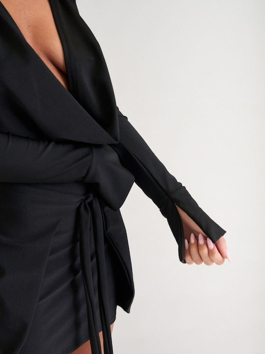 Summer Mini Evening Satin Drape Dress Black