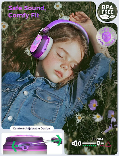 iClever Em02 Căști Audio Bluetooth Fără Fir de Copii Over Ear cu 60 Ore de Autonomie și Încărcare Rapidă Violet