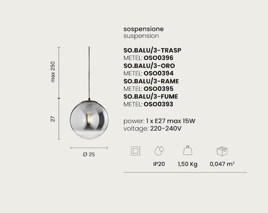 Ondaluce Adjustable Hanging Ceiling Light Transparent with E27 Socket 25x25cm Ondaluce Adjustable Hanging Ceiling Light Transparent with E27 Socket 25x25cm