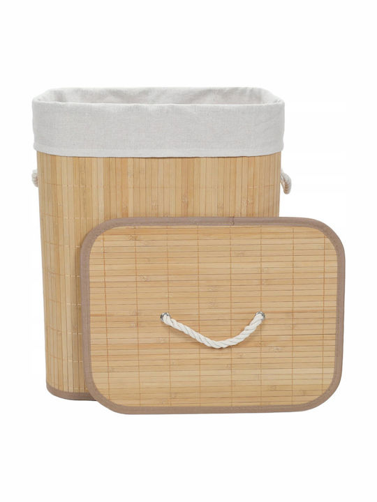 Songmics Кош за пране Bamboo 60л с Капак Бежов