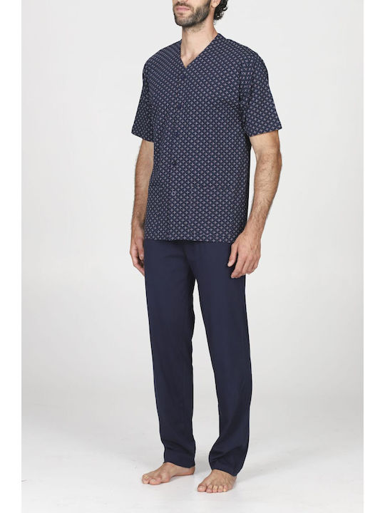 Alpina Sommer Herrenpyjama Hosen Blau