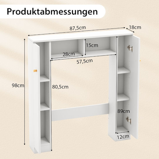 Costway Dulap de baie pentru mașina de spălat 57.5x18x80.5cm Alb