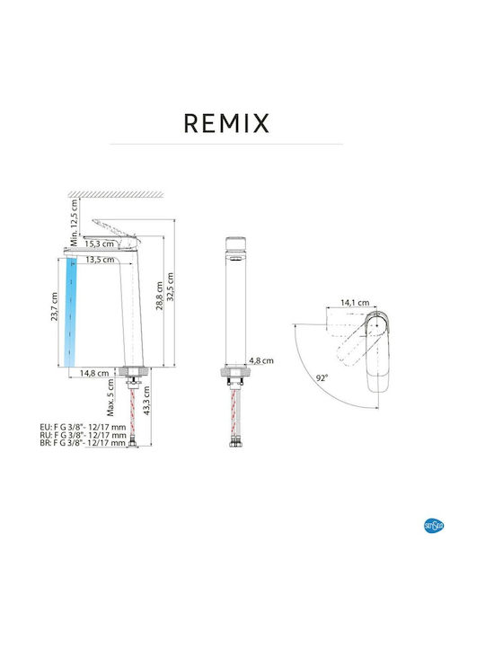 Sensea Remix baterie amestecare pentru chiuvetă înaltă neagră