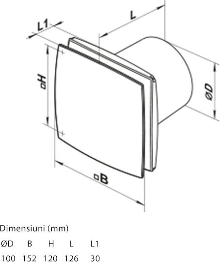 Vents Ventilator de Perete pentru Baie 100mm Gri