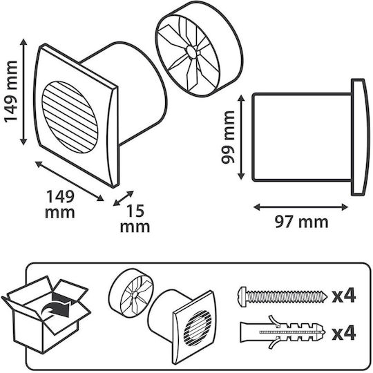 Equation Ventilator de Perete pentru Baie 100mm Alb
