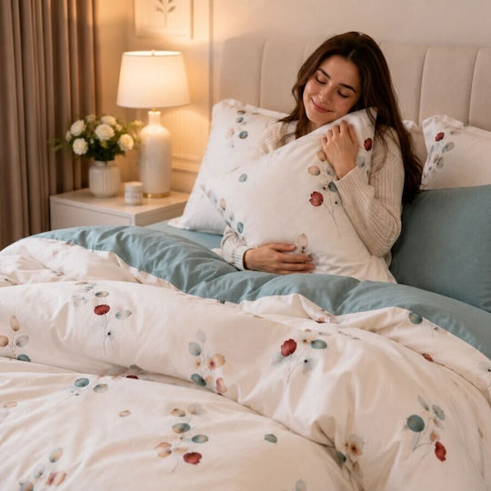 Pucioasa Σετ Παπλωματοθήκη 200x230cm Διπλή με 4 Μαξιλαροθήκες & 1 Σεντόνι Pastel Leaves