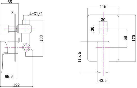 Gamma Aromatics Combiner Robinet Încorporat Pentru Duș Negru 7081243310913 Gamma Aromatics Combiner Robinet Încorporat Pentru Duș Negru 7081243310913