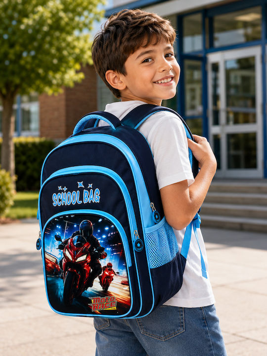 School Backpack With Water Bottle Holder Blue 31 x 31 x 43cm