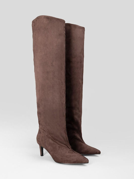 Wildleder Damenstiefel mit Mittelhohem Absatz Braun