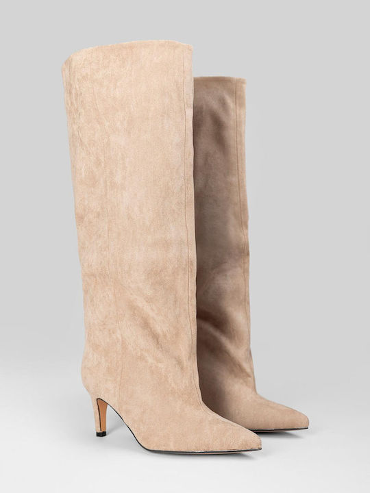 Wildleder Damenstiefel mit Mittelhohem Absatz Braun