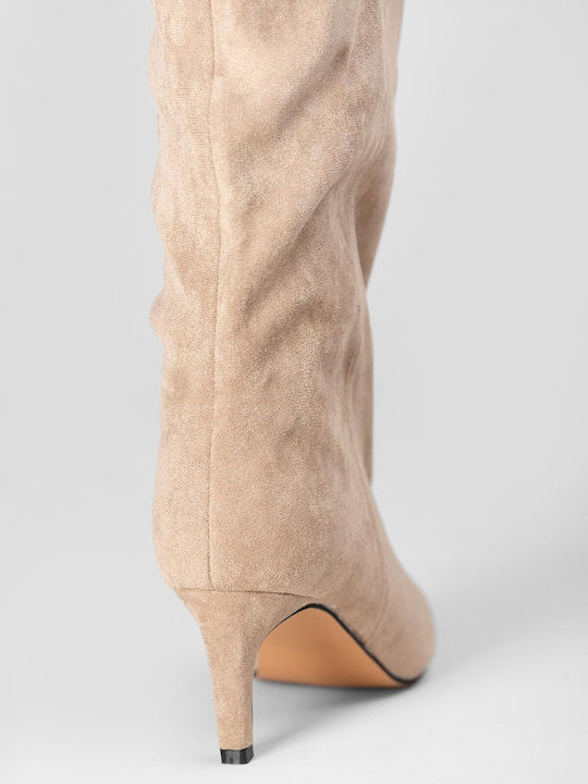 Wildleder Damenstiefel mit Mittelhohem Absatz Braun