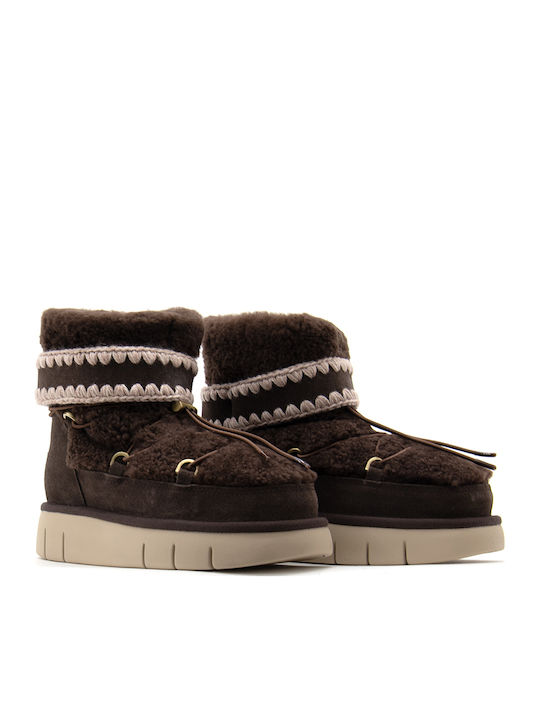 Leder Damen Stiefeletten mit Plattform Beige
