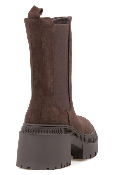 Suede Women's Chelsea Ankle Boots Brown