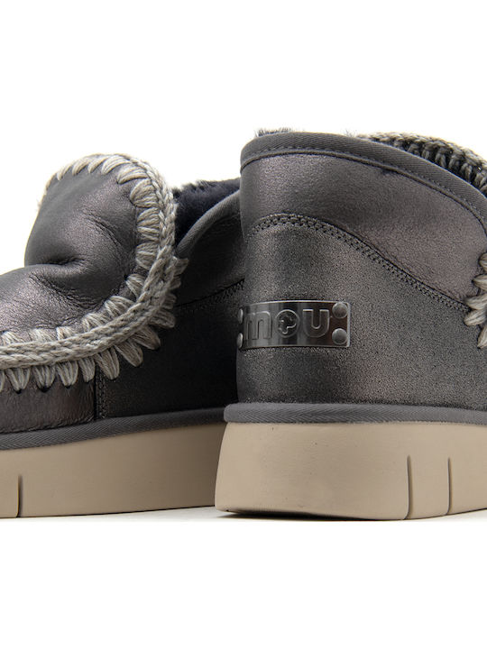 Eskimo Leder Damen Stiefeletten mit Plattform Silber