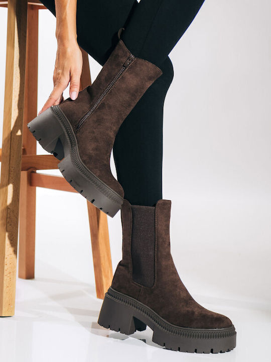 Suede Women's Chelsea Ankle Boots Brown