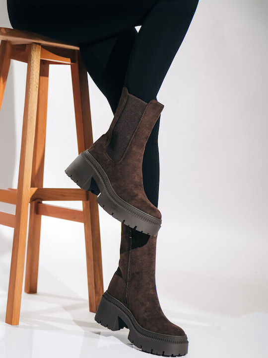 Suede Women's Chelsea Ankle Boots Brown