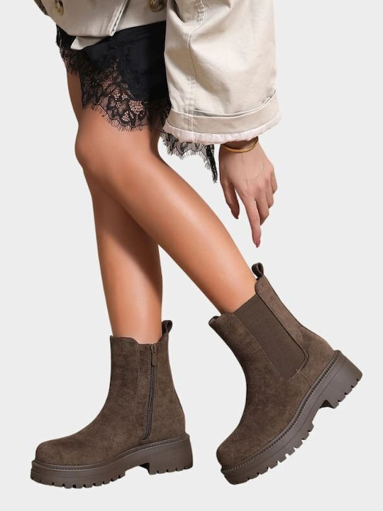 Wildleder Damen Chelsea-Stiefel Braune