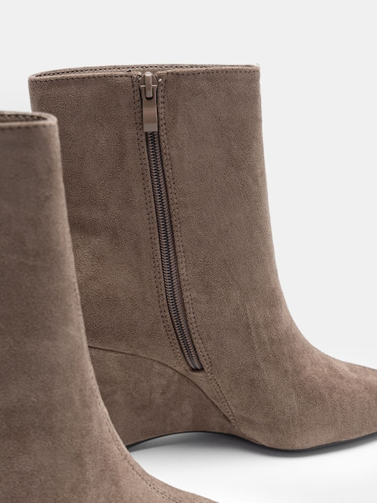Suede Stiefeletten Damen mit Plattform Beigen