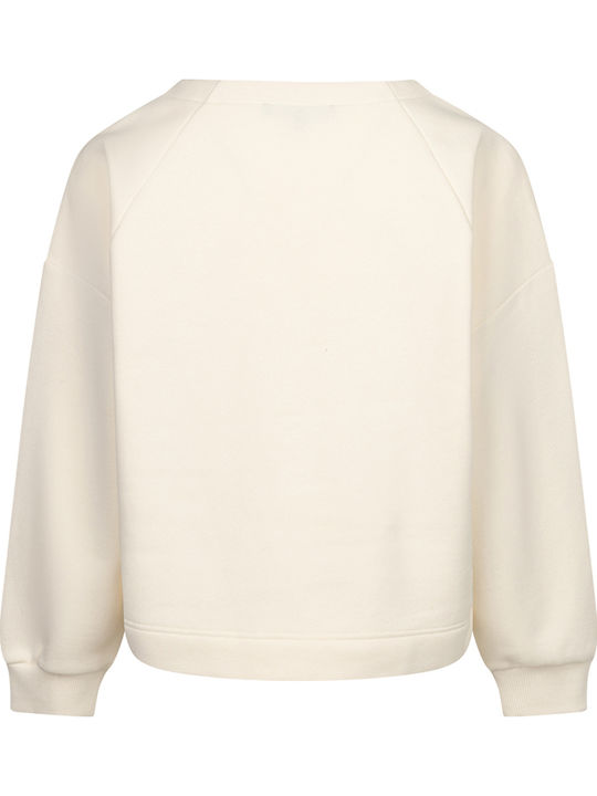 Damen Langärmeliges Baumwollpullover Ecru/Burgundisch