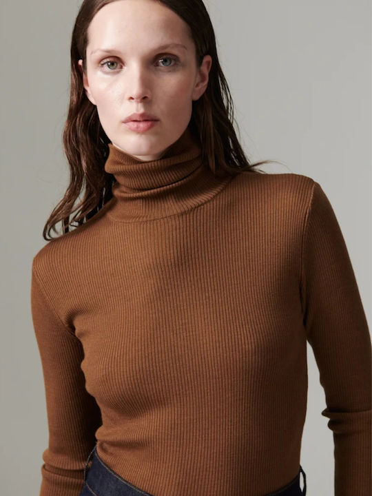 Women's Blouse Turtleneck Brown