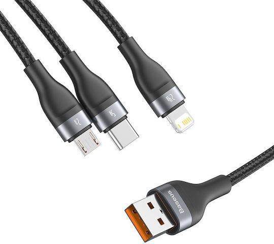 Baseus LED USB към Lightning / Type-C / micro USB Кабел 5A Черен 1.2m CA1T3-G1