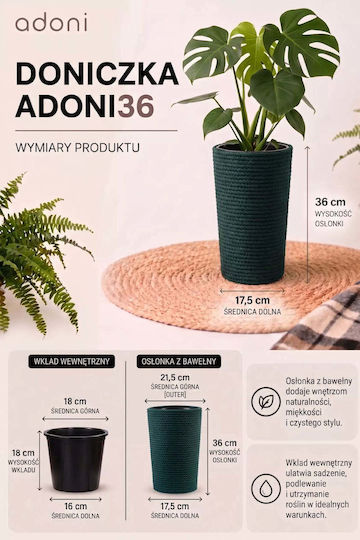 Adoni Kunststoff Blumentopf Grün 22x36cm