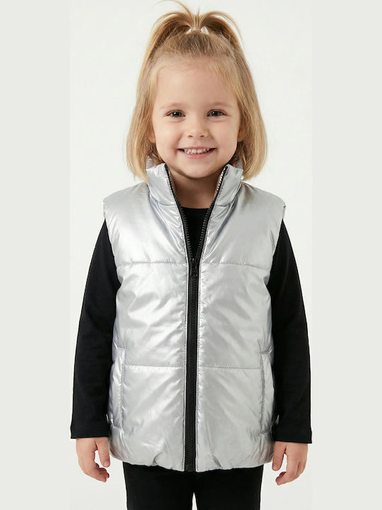 Kids Casual Sleeveless Short Double Sided Gold-Silver Jacket