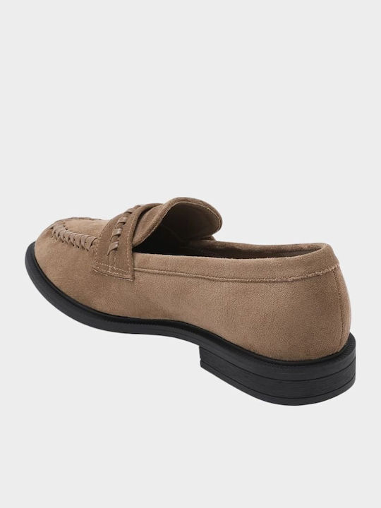 Suede Damen Mokassins in Beigem Farbton