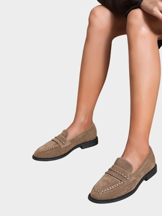 Suede Damen Mokassins in Beigem Farbton