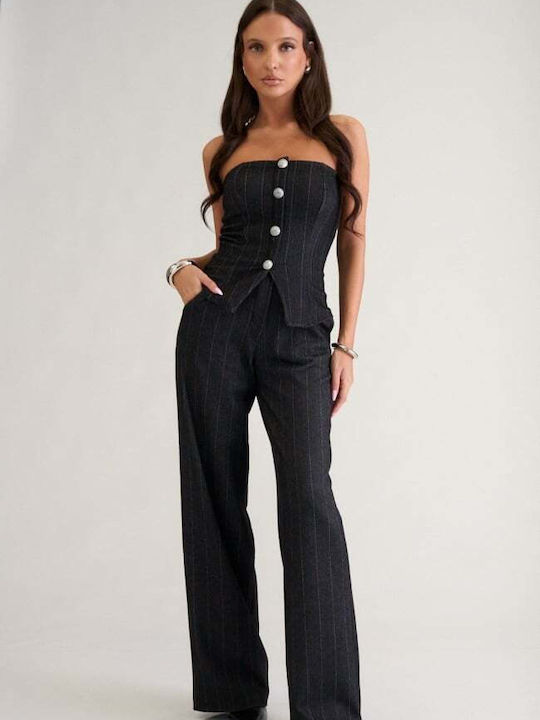 Women's Black Kit with Striped Trousers