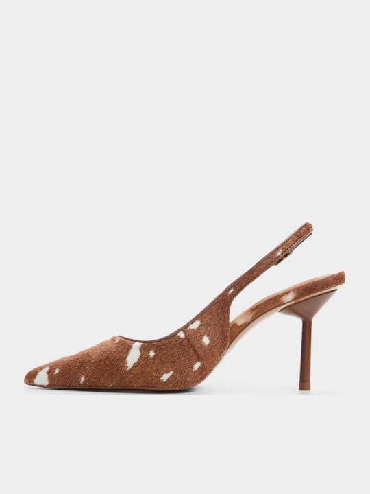 Leder Spitze Zehen Pumps mit Mittelabsatz Braun
