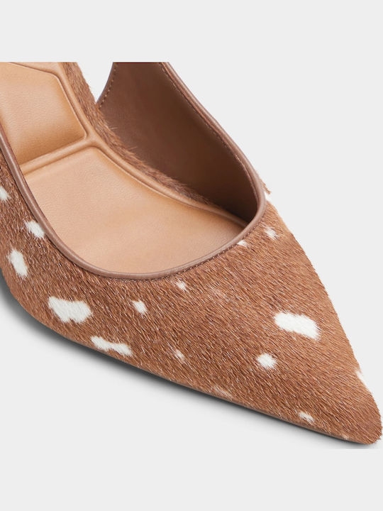 Leder Spitze Zehen Pumps mit Mittelabsatz Braun