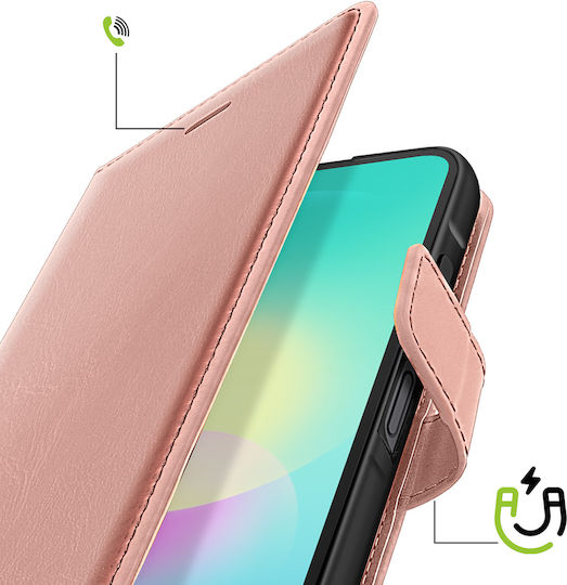 Mayaxess Калъф Портмоне Samsung Galaxy A27 Видео Стойка Каишка За Ръка Розово Злато
