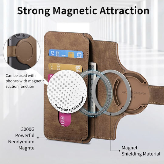 Caseneo Mw-03s Magnetic Detachable Wallet Case Smartphones 6.7 Inches Brown Universal Book Cover