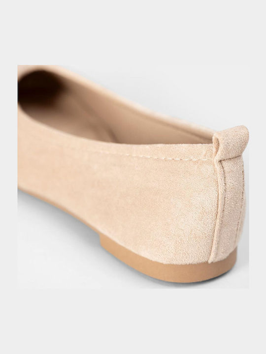 Suede Damen Ballerinas Spitz zulaufend Beige