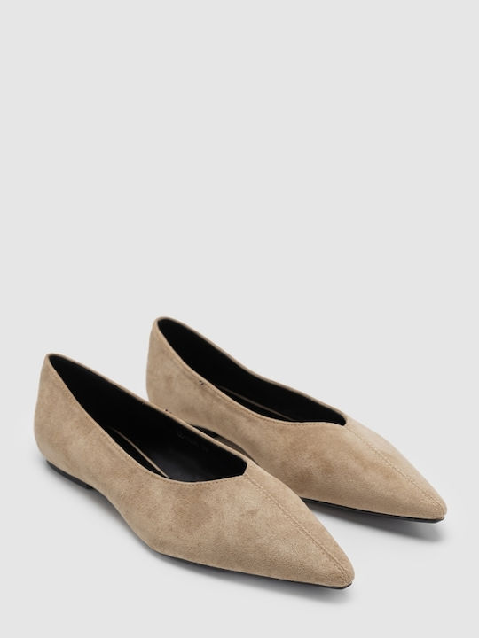 Suede Damen Ballerinas Spitz zulaufend Beige