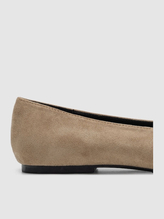 Suede Damen Ballerinas Spitz zulaufend Beige
