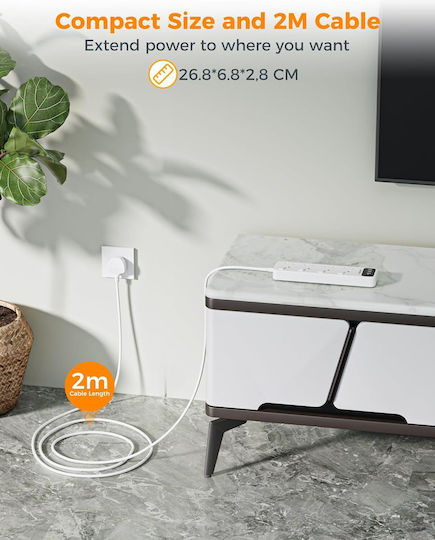 Tessan Πολύπριζο 7 Θέσεων με 1 USB-A, 1 USB-C, Διακόπτη και Καλώδιο 2m