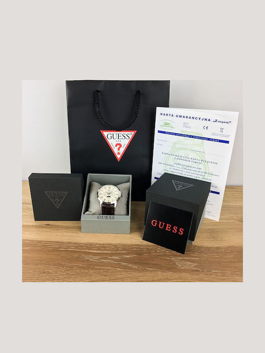 Guess Guess Women’s Battery Watch with White Leather Strap