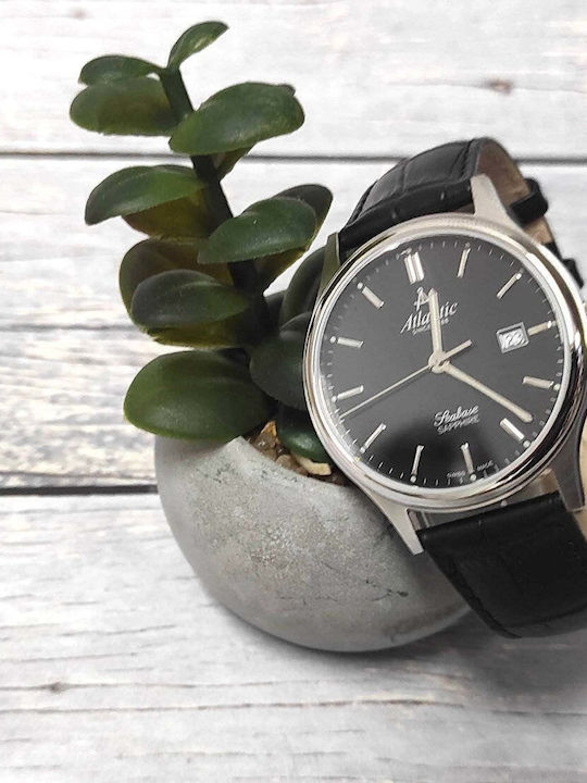 Men's Watch 40mm Battery with Black Leather Strap