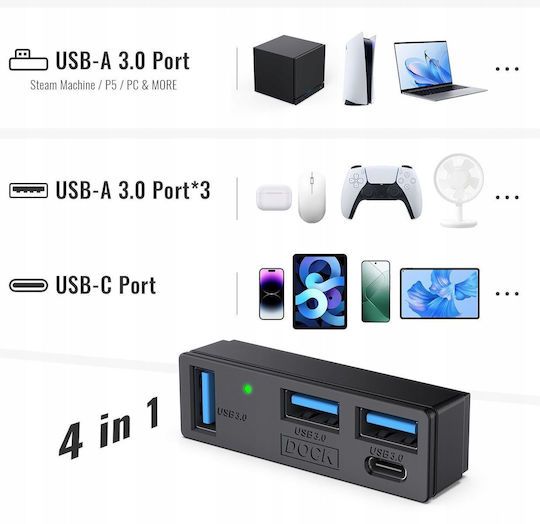 Jys Хъб Адаптер Usb 3.0 4-в-1 3x Usb-a 1x Usb-c 5 Gb S Ps5 Компютър Steam Machine Jys-sdm007-v2