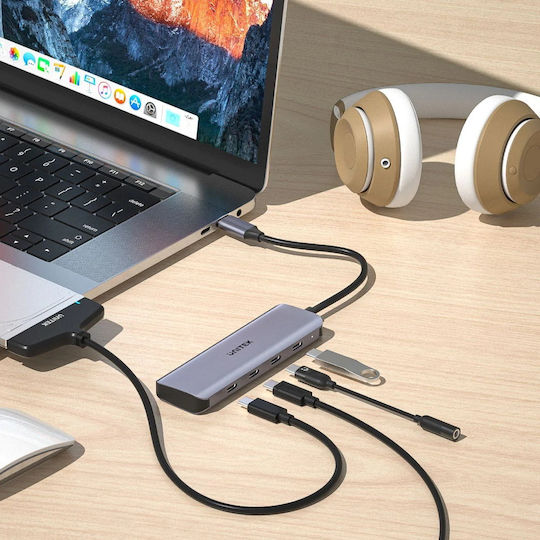Unitek USB-Hub 4 Anschlüsse USB 3.0 mit USB-C Verbindung Grau