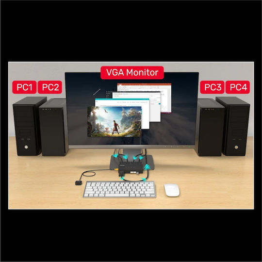 Unitek U-8710ABK KVM & Data Switch με VGA