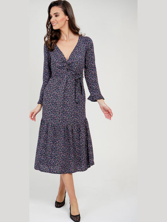 Summer Midi Shirt Dress Wrap Navy Blue