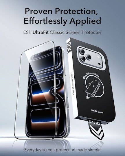 ESR Закалено стъкло Ultrafit Classic iPhone 18 Pro iPhone 17 Pro Черно