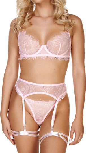 Sexy Dessous-Set Mit Spitze String Kilo-Taille Straps Rosa