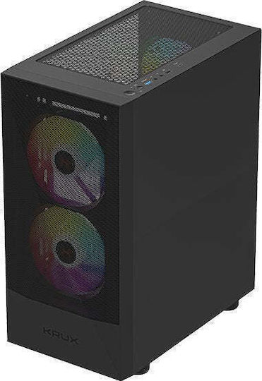 Krux Vako Pro Gaming Midi Tower Computer Case with Side Window and ARGB Lighting Black