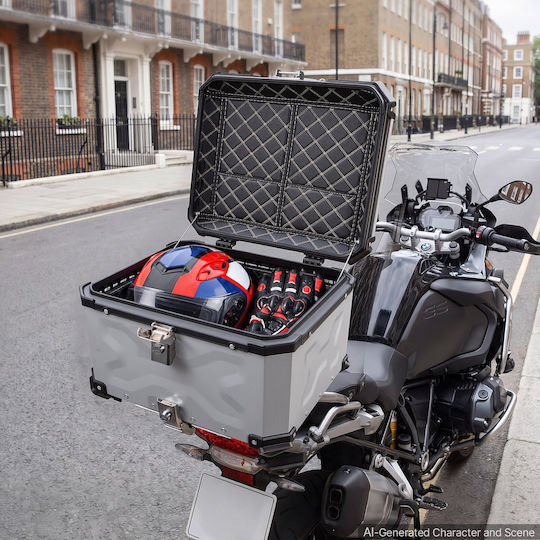 Vevor Motorrad-Topcase Aluminium 55lt Silber